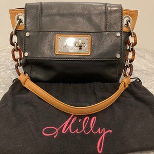 Milly shoulder bag, black and tan with beautiful silver and brown strap